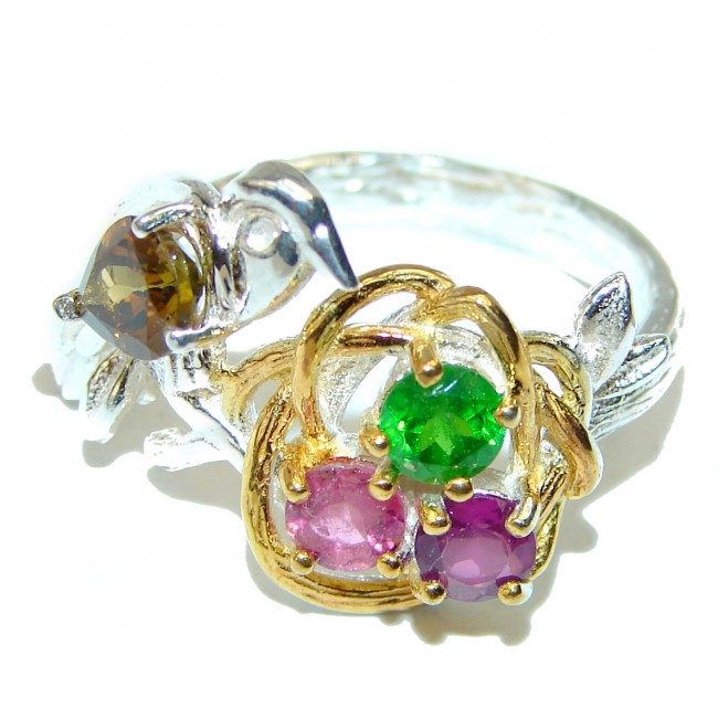 Natural Watermelon Tourmaline .925 Sterling Silver handcrafted ring; s. 6 1/4