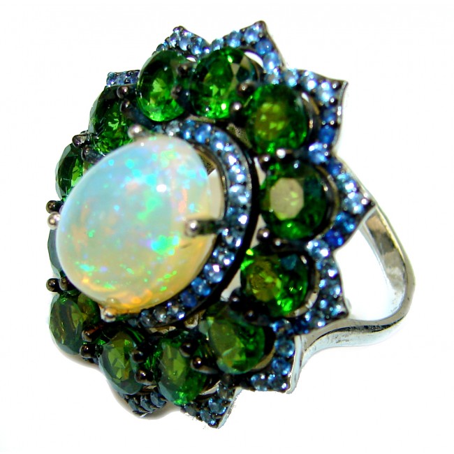 A COSMIC ENERGY Genuine Ethiopian Opal .925 Sterling Silver handmade Ring size 8 1/4