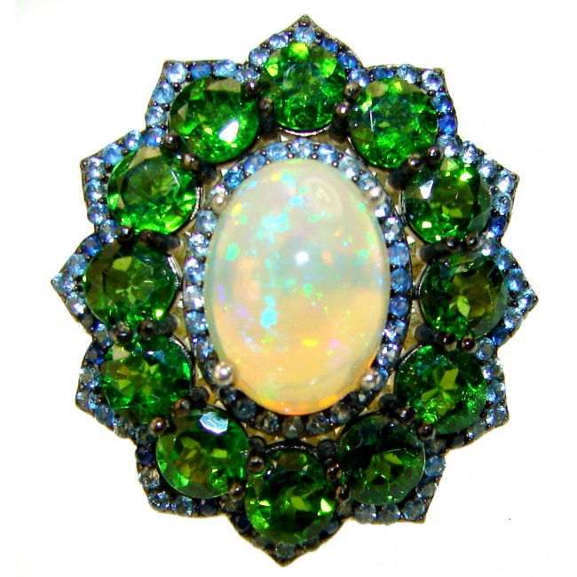A COSMIC ENERGY Genuine Ethiopian Opal .925 Sterling Silver handmade Ring size 8 1/4