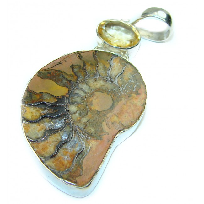 Ammonite Fossil .925 Sterling Silver handcrafted pendant