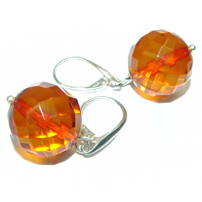Rare Authentic faceted Baltic Amber .925 Sterling Silver handmade Earrings