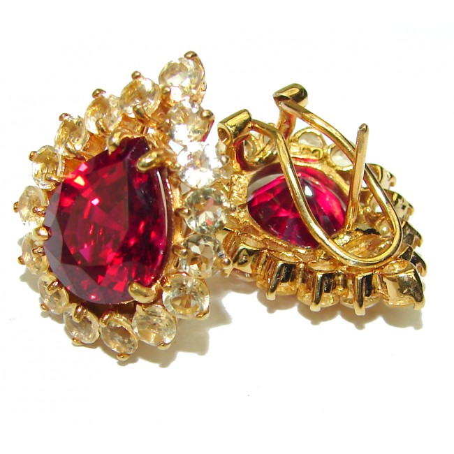 Powerful Red Beauty authentic Topaz 14K Gold over .925 Sterling Silver handcrafted earrings