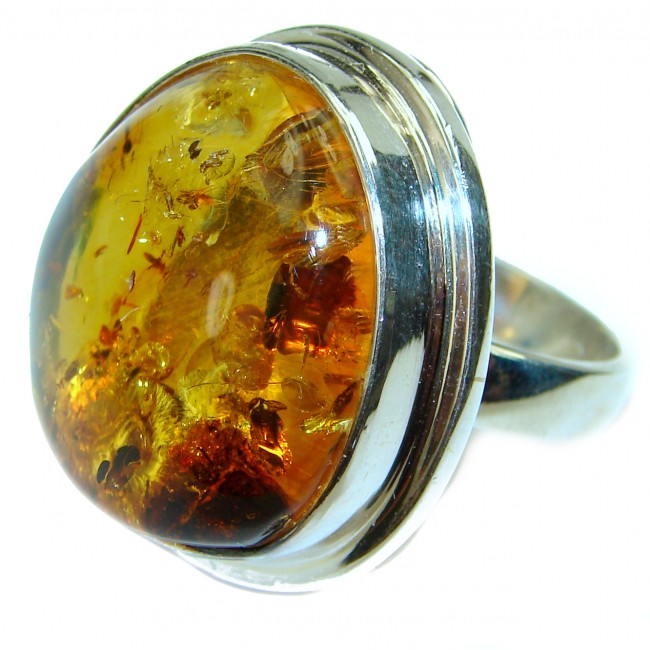 Large Authentic Baltic Amber .925 Sterling Silver handcrafted ring; s. 9