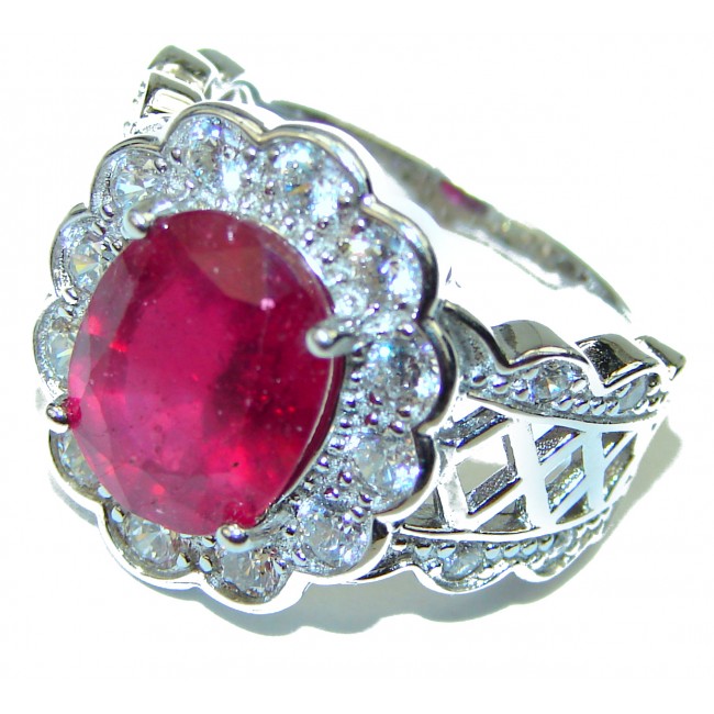 Red Beauty unique Ruby .925 Sterling Silver handcrafted Cocktail Ring size 6 3/4