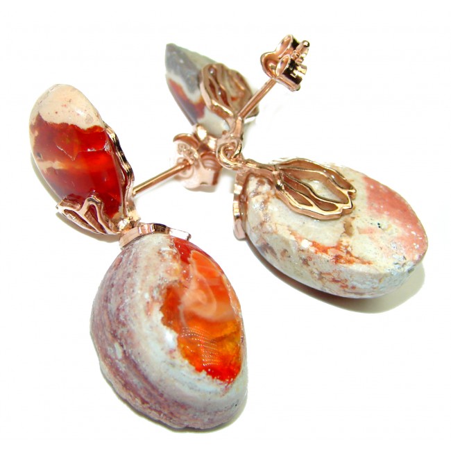 Vintage Style Authentic Mexican Fire Opal 18K Rose Gold over .925 Sterling Silver handcrafted earrings
