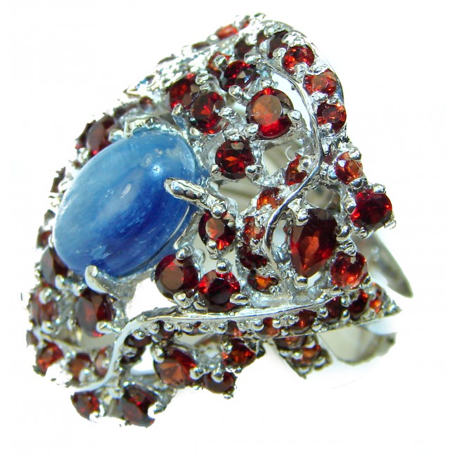 Blue African Kyanite Garnet .925 Sterling Silver handmade Ring size 8 1/4