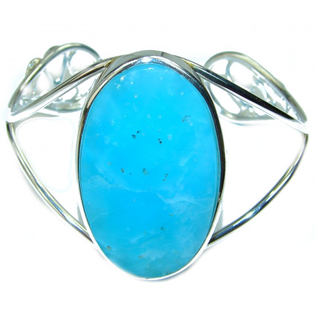 Real Beauty of Ocean Blue Larimar .925 Sterling Silver handcrafted huge Bracelet / Cuff