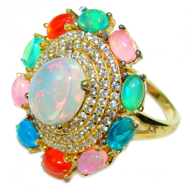 New Universe Ethiopian Opal 14K Gold over .925 Sterling Silver handmade Ring size 6 1/4