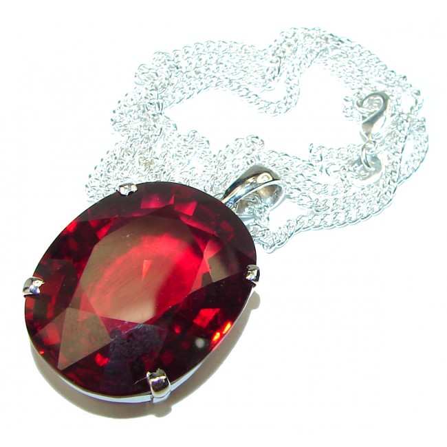 24 inches authentic Electric Red Topaz .925 Sterling Silver handmade Necklace