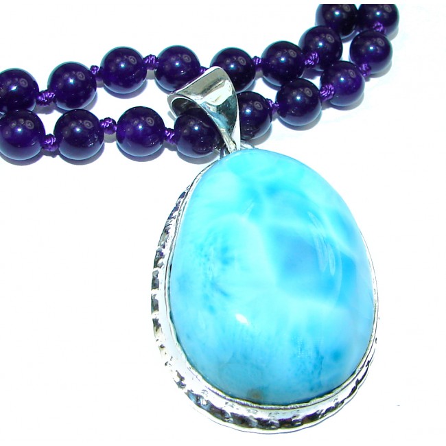 Luna authentic Larimar Amethyst .925 Sterling Silver handcrafted Necklace