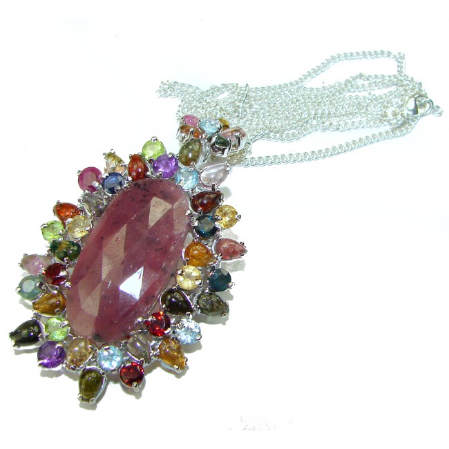 True Passion authentic LARGE Ruby Tourmaline .925 Sterling Silver handcrafted necklace- pendant- brooch