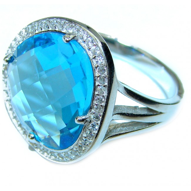 Camille Spectacular Swiss Blue Topaz .925 Sterling Silver handmade ring s. 7 1/4