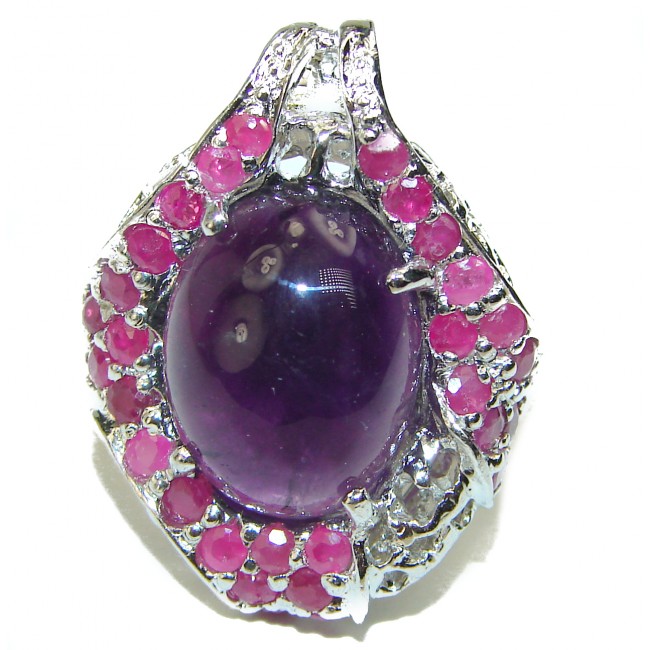 Spectacular Amethyst Ruby .925 Sterling Silver Handcrafted Ring size 8