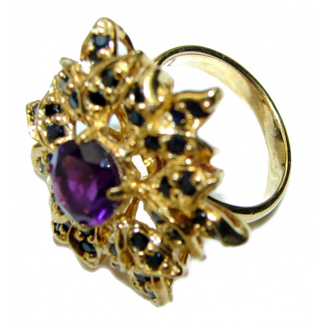 Purple Star authentic Amethyst 14K Gold over .925 Sterling Silver Handcrafted Ring size 8 3/4