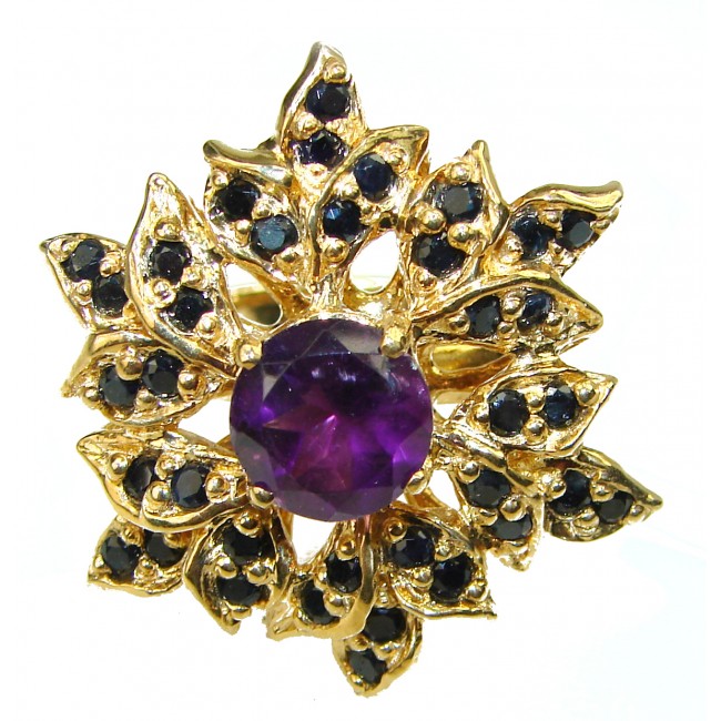 Purple Star authentic Amethyst 14K Gold over .925 Sterling Silver Handcrafted Ring size 8 3/4