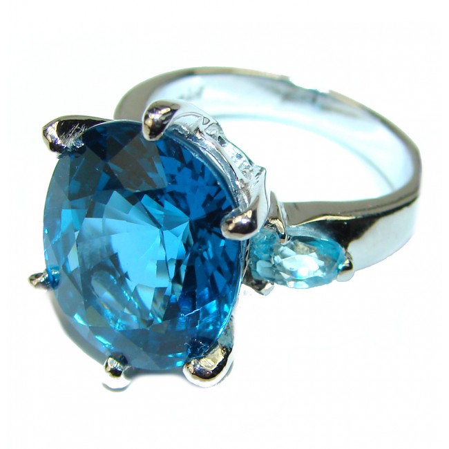 Oval cut 14.5 London Blue Topaz .925 Silver handcrafted Cocktail Ring s. 8