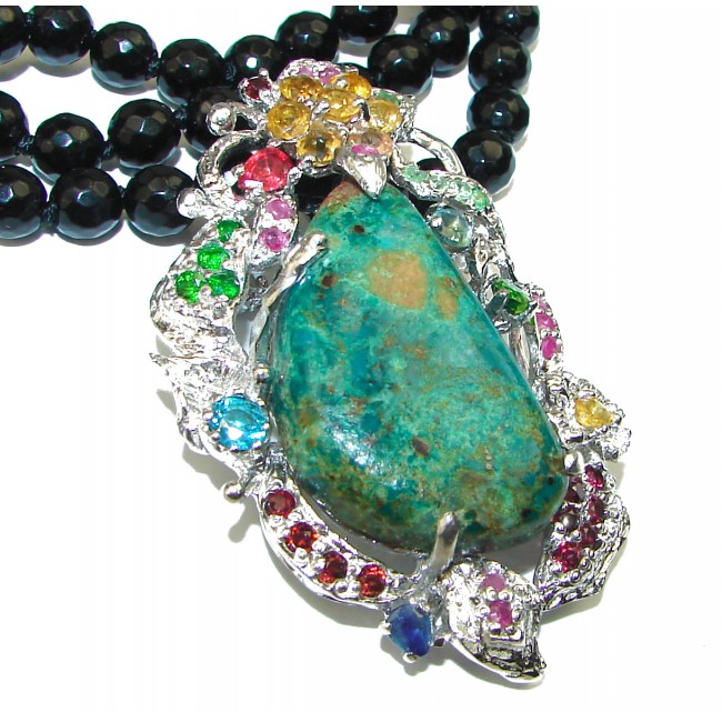 Dolce Vita authentic Chrysocolla .925 Sterling Silver handcrafted necklace brooch pendant