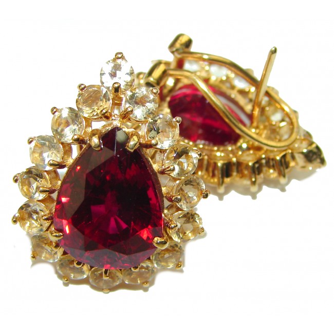 Powerful Red Beauty authentic Topaz 14K Gold over .925 Sterling Silver handcrafted earrings