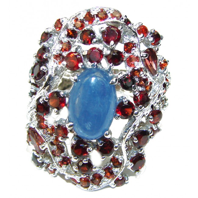 Blue African Kyanite Garnet .925 Sterling Silver handmade Ring size 9