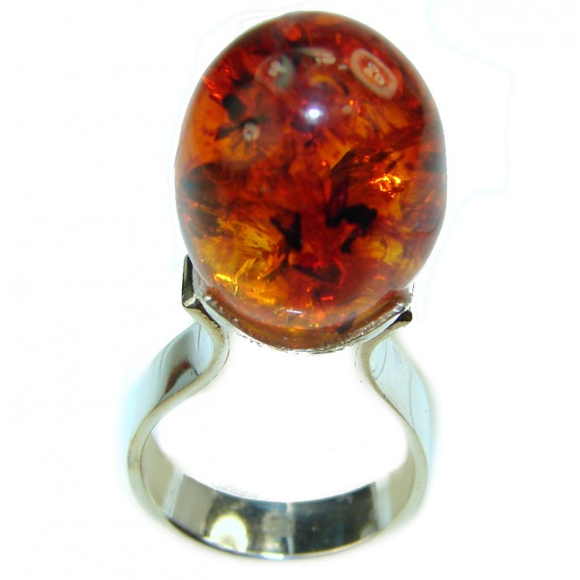 Authentic Baltic Amber .925 Sterling Silver handcrafted ring; s. 9
