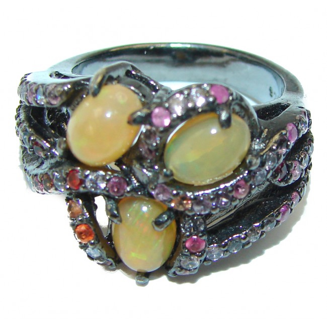 New Universe Ethiopian Opal Black Rhodium over .925 Sterling Silver handmade Ring size 7 3/4