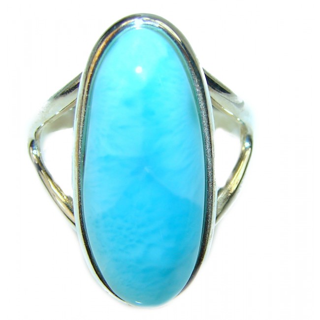 Precious Blue Larimar .925 Sterling Silver handmade ring size 8 1/4