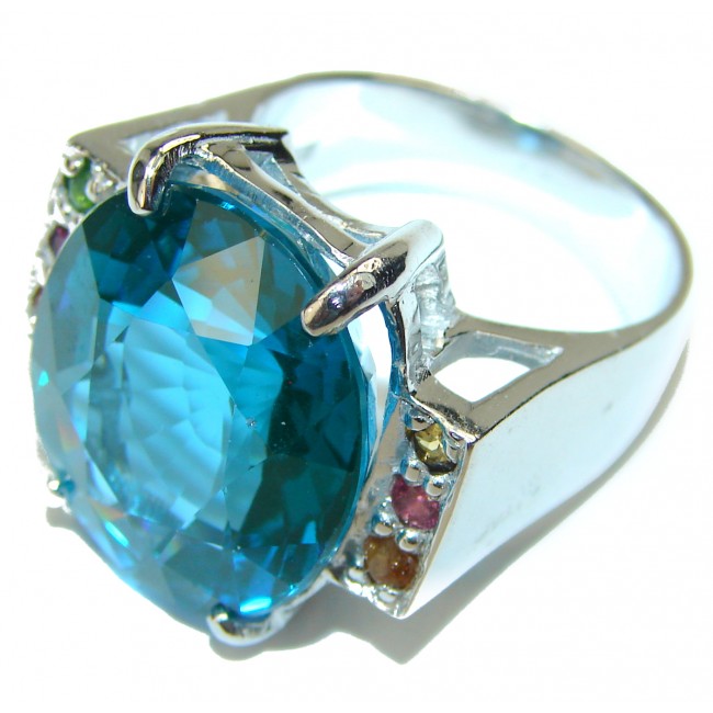 Wild Ocean 18.5 London Blue Topaz .925 Silver handcrafted Cocktail Ring s. 7 1/2