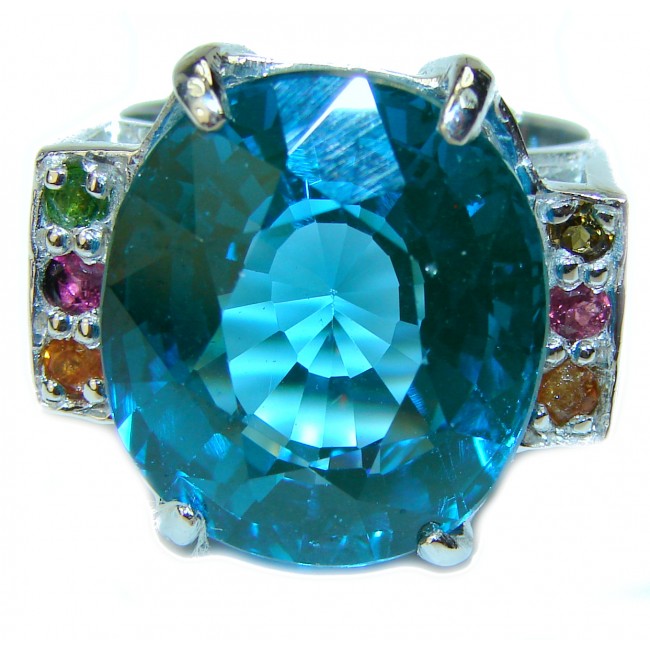 Wild Ocean 18.5 London Blue Topaz .925 Silver handcrafted Cocktail Ring s. 7 1/2