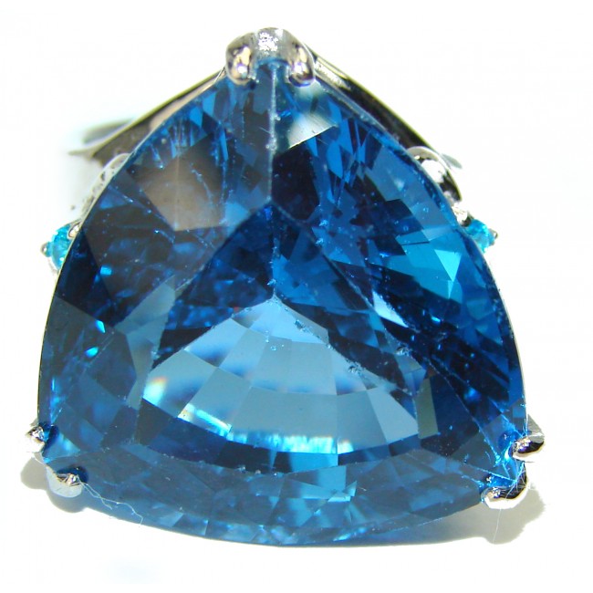 Trillion cut 27.8 carat Swiss Blue Topaz .925 Sterling Silver handmade Ring size 6
