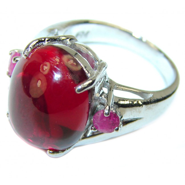 Red Beauty unique Ruby .925 Sterling Silver handcrafted Cocktail Ring size 6