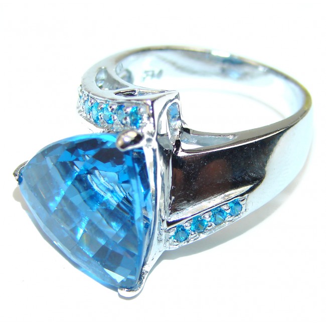 22.8 carat Large Swiss Blue Topaz .925 Sterling Silver handmade Ring size 8