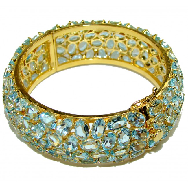 One of the kind petite Swiss Blue Topaz 14K Gold over .925 Sterling Silver handmade bangle Bracelet