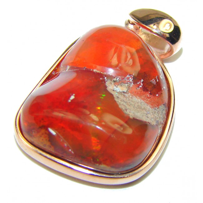 Spectacular Natural Mexican Fire Opal .925 Sterling Silver handmade Pendant