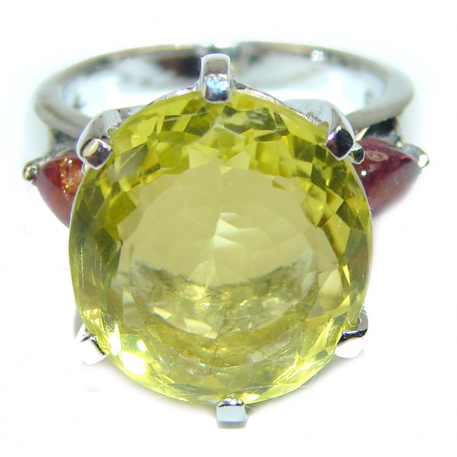 16.5 carat Genuine Lemon Quartz .925 Sterling Silver handcrafted ring size 7