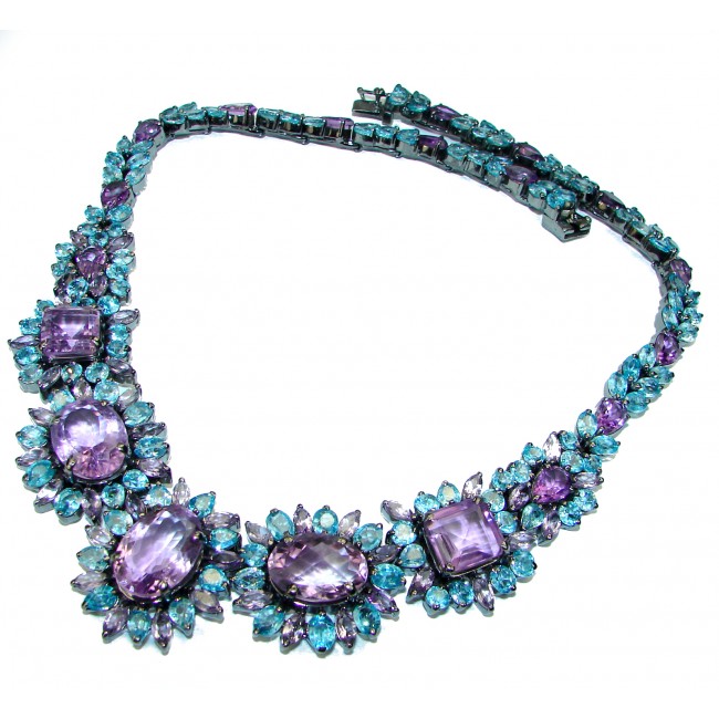 Natural Spectacular authentic Amethyst black rhodium over .925 Sterling Silver handcrafted necklace