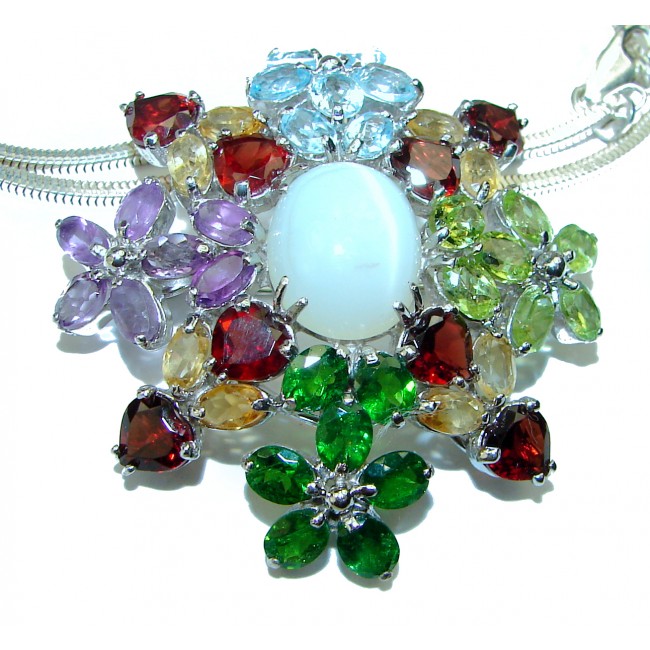 Dramatic Design Fire Moonstone .925 Sterling Silver handcrafted necklace-brooch-pendant