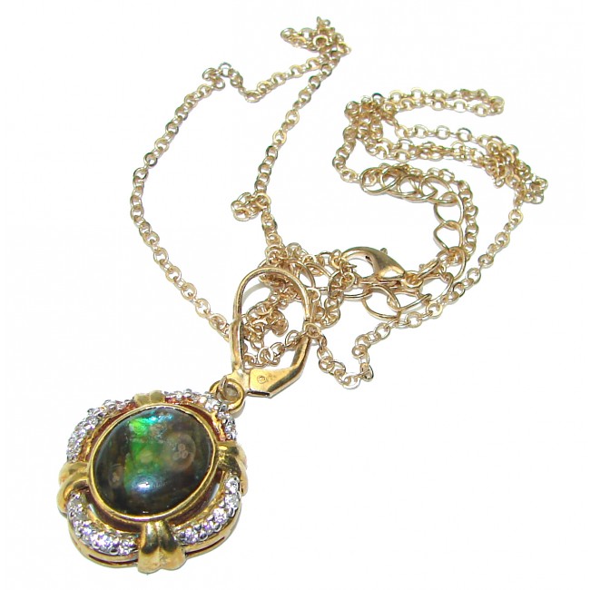 One of the kind Natural Canadian Ammolite 14 Gold over .925 Sterling Silver handmade necklace