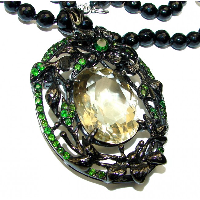 Artisan Master Piece genuine Citrine black rhodium over .925 Silver handcrafted Necklace
