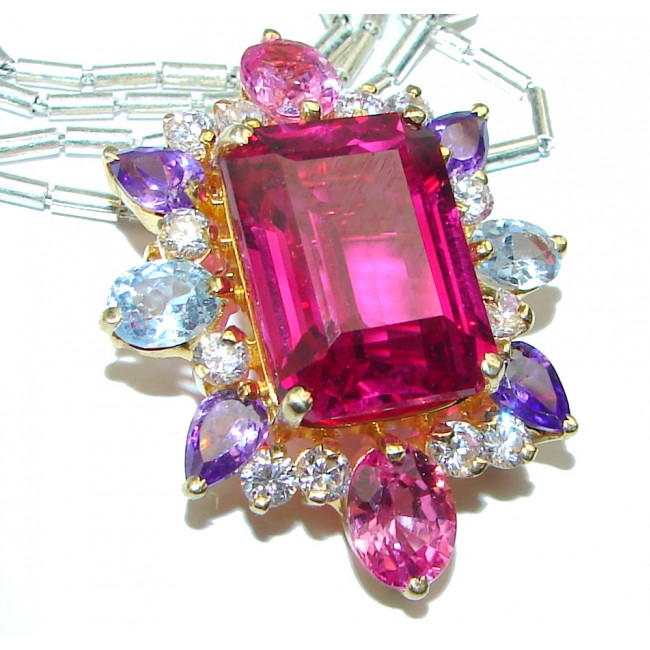 Pink Topaz .925 Sterling Silver handmade 18 inches long Necklace - pendant- brooch