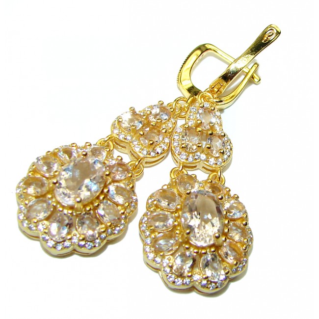 Renaissance design Morganite 18K Gold over .925 Sterling Silver handcrafted earrings