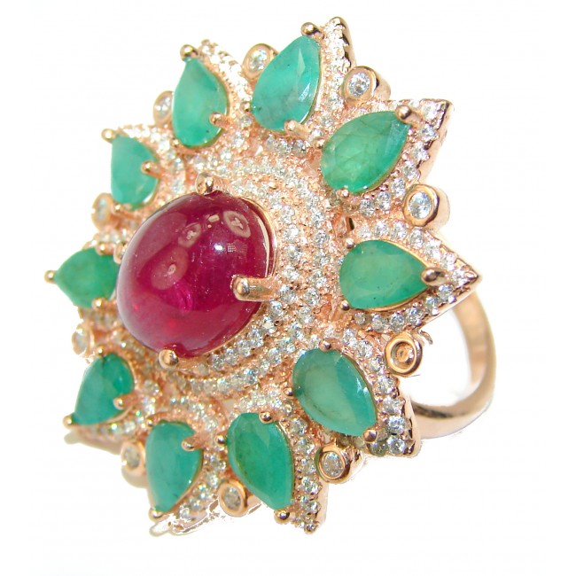 Infinity unique Ruby Emerald 14K Gold over .925 Sterling Silver handcrafted Cocktail Ring size 8 1/4