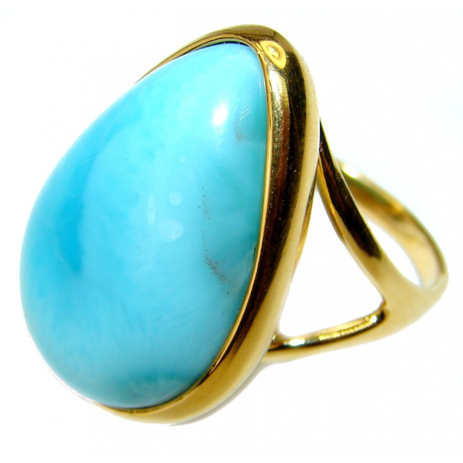 Precious Blue Larimar 14K Gold over .925 Sterling Silver handmade ring size 8