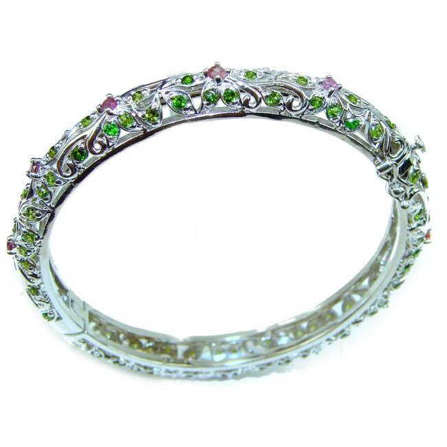 Precious Natural Ruby Emerald .925 Sterling Silver Bangle bracelet