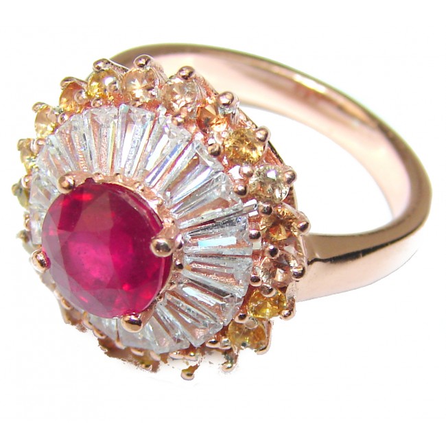 Great quality unique Ruby 14K Gold over .925 Sterling Silver handcrafted Ring size 7