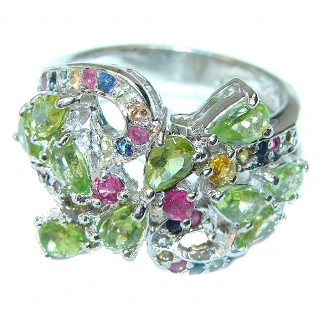 Green Power Peridot Sapphire .925 Sterling Silver ring s. 8 1/2