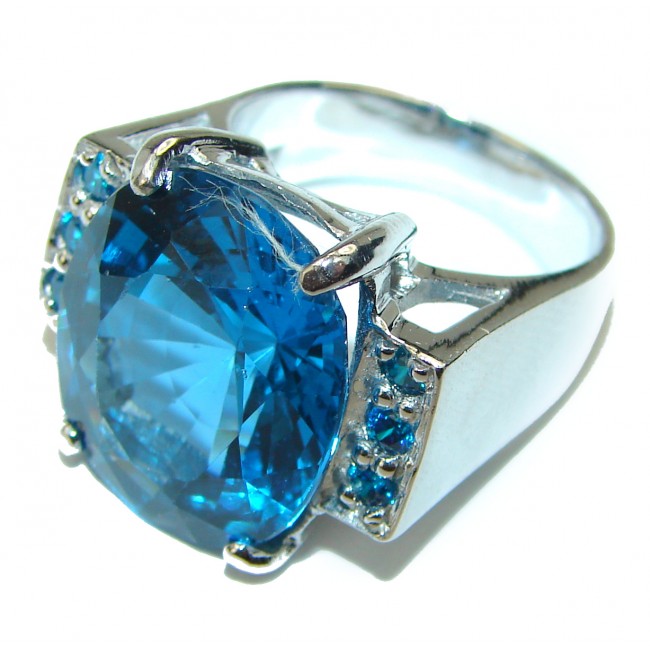 21.8 carat Large Swiss Blue Topaz .925 Sterling Silver handmade Ring size 7