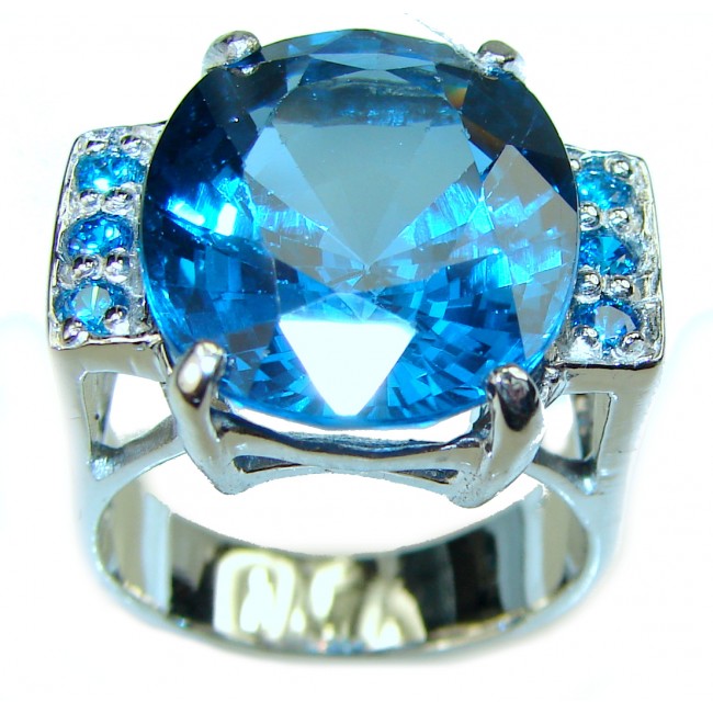 21.8 carat Large Swiss Blue Topaz .925 Sterling Silver handmade Ring size 7