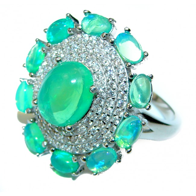 New Universe Green Ethiopian Opal 14K Gold over .925 Sterling Silver handmade Ring size 7