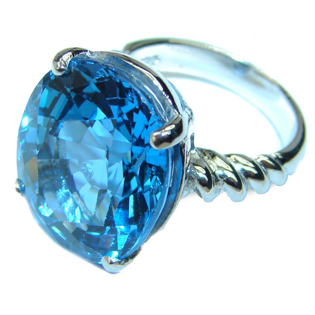 21.5 carat Large Swiss Blue Topaz .925 Sterling Silver handmade Ring size 7
