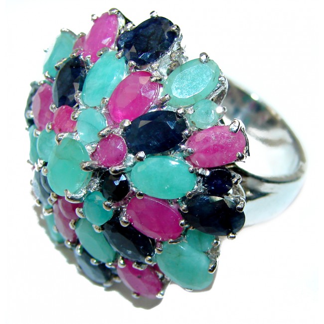 Massive Ruby Sapphire Emerald .925 Sterling Silver Ring size 9 1/4